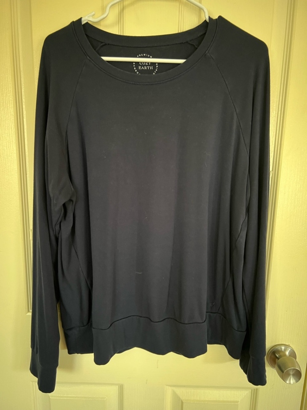 Cozy Earth Blue Bamboo Pullover Sweatshirt L Soft Luxe Lounge Top